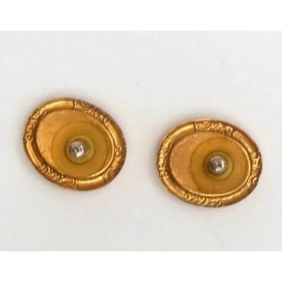 Vintage Real Flowers in Resin Cabochon Earrings Gold Tone - Picture 3 of 3